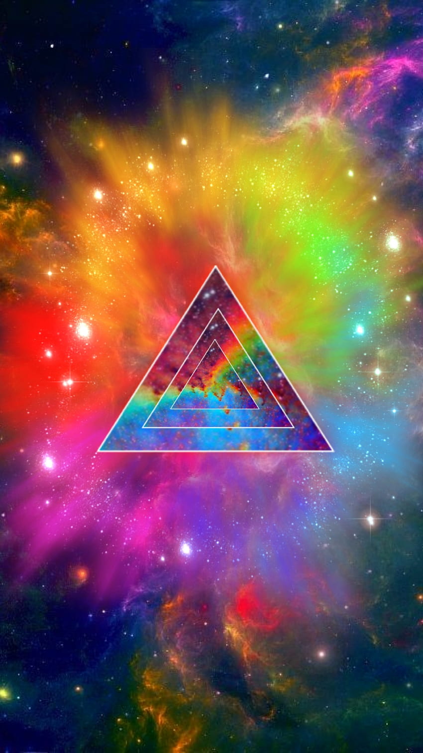 HIPSTER GALAXY, sky, rainbow, star, clouds, colorful, space, triangle HD phone wallpaper