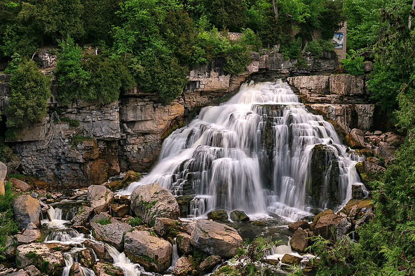 Inglis Falls, Rockford, Ontario, şelale, doğa, Kanada, orman, kayalar HD duvar kağıdı