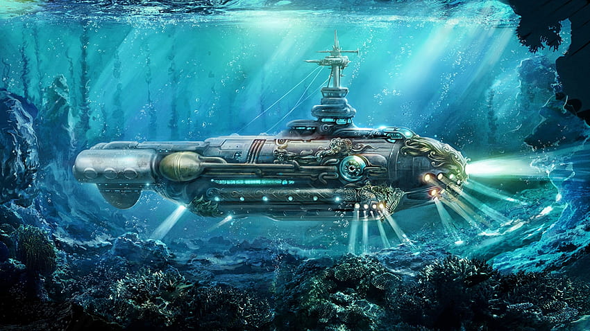Steampunk Submarine Nautilus, Steampunk, Submarine, Fantasy, Nautilus HD wallpaper
