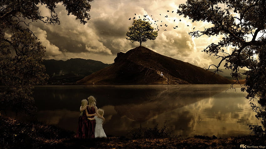 Paradise Peak, Girl, Tree, Landscape, manipulation, Nature, People HD wallpaper
