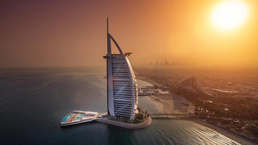 Burj Al Arab Dubai, Uni Emirat Arab di Sunset Ultra Wallpaper HD
