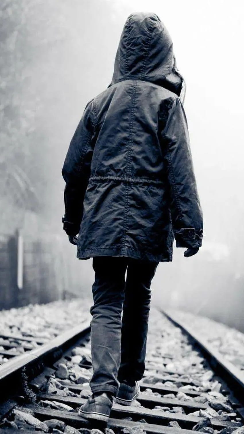 Haltung eines einzelnen Jungen, Spaziergang, Bahngleis HD-Handy-Hintergrundbild