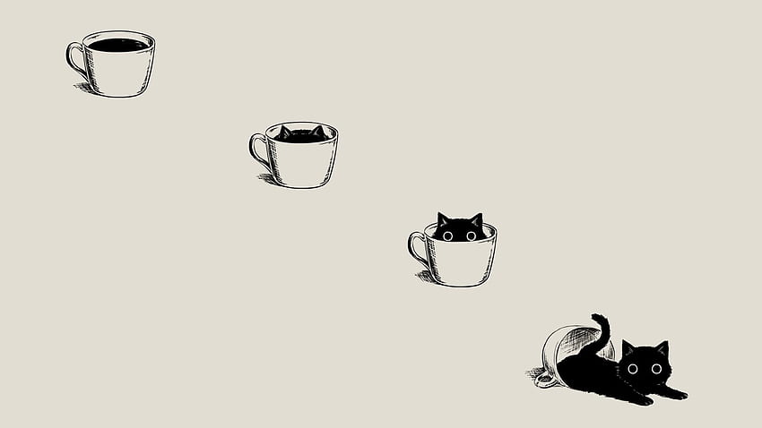 kucing hitam di cangkir putih clip art Wallpaper HD