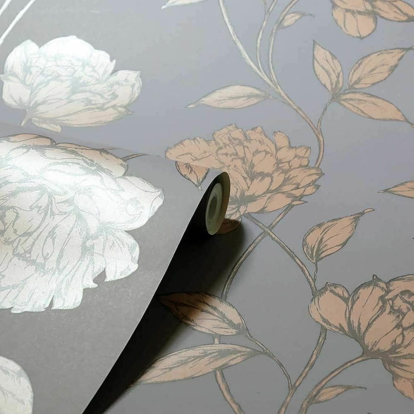 Arthouse Pretty Metallic Floral Leaf Flowers Charcoal Rose Gold 688001 HD phone wallpaper