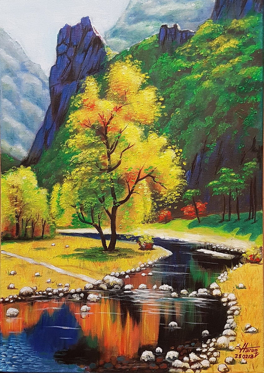Colourful Landscape, Painting by Harun Ayhan. Artmajeur. Beautiful ...