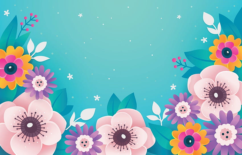 Colorful Flowers on Turquoise Background 1914420 - Vectors, Clipart Graphics & Vector Art, Turquoise Floral HD wallpaper