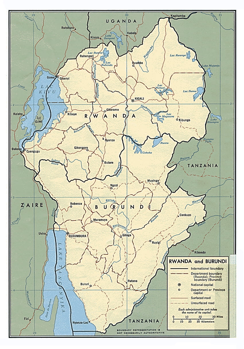 Голяма политическа карта на Бурунди и Руанда с пътища и градове. Карти на всички държави на едно място HD тапет за телефон