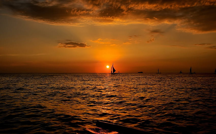 sailing in the sunset r, sailboats, sea, horizon, sunset HD wallpaper