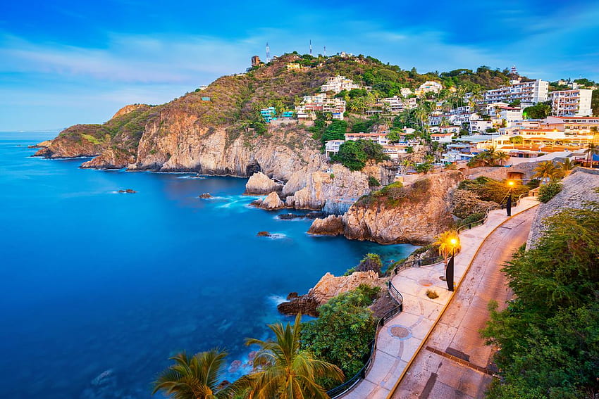 Jpeg v.0.1 . Rocky Coastline กับ Promenade ใน Acapulco วอลล์เปเปอร์ HD