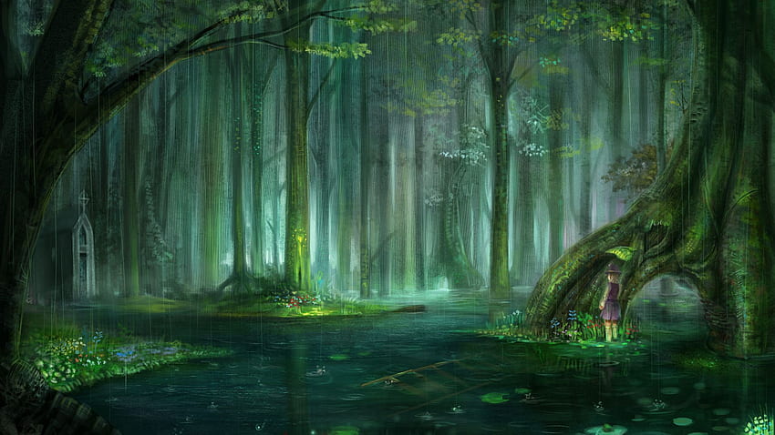 Weather, Water, The Rain, Drops, Anime, Forest, The Mood HD wallpaper