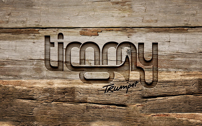Timmy Trumpet wooden logo, , Timothy Jude Smith, wooden backgrounds, australian DJs, Timmy Trumpet logo, creative, wood carving, Timmy Trumpet HD wallpaper