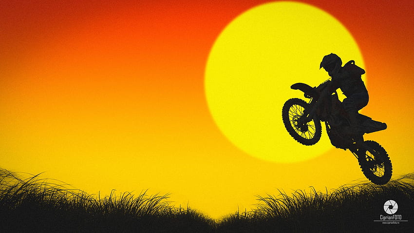 Jumping With The Motocross. Silhouette Effect In hop HD wallpaper