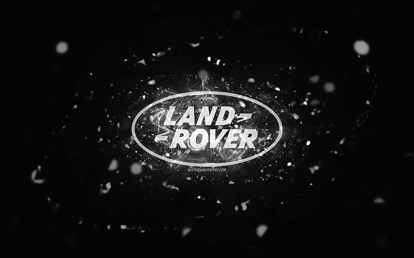 Land Rover white logo, , white neon lights, creative, black abstract background, Land Rover logo, cars brands, Land Rover HD wallpaper