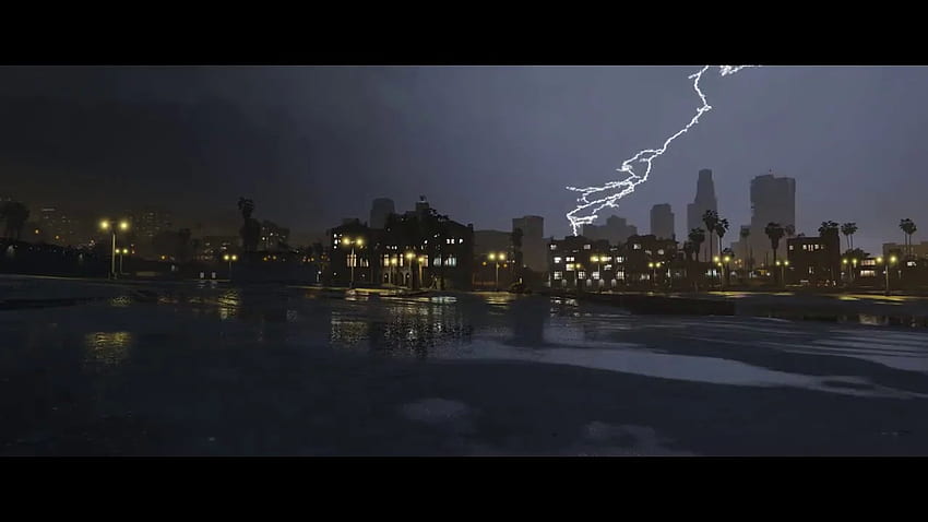 21:9 GTA V Thunderstorms Rain Beach(Live Engine) HD wallpaper