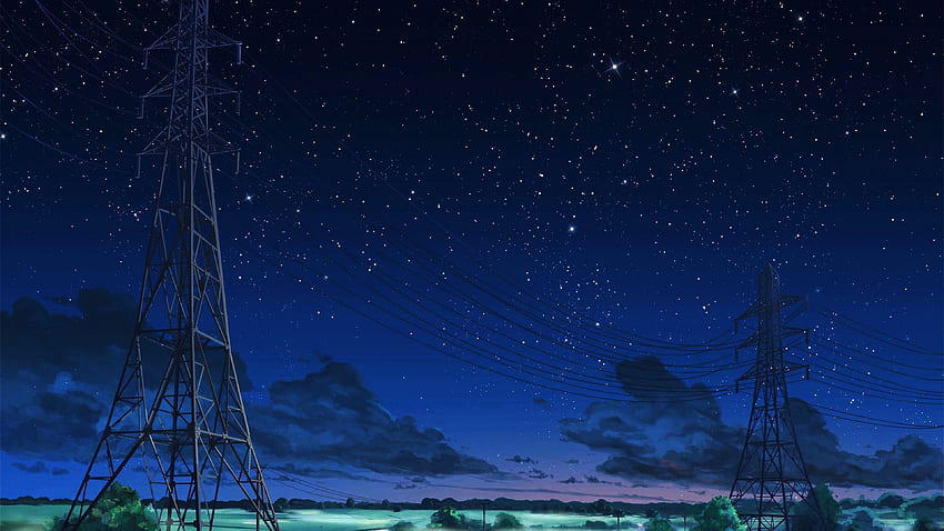 Night Sky Anime, estrella, campo, paisaje, torre fondo de pantalla