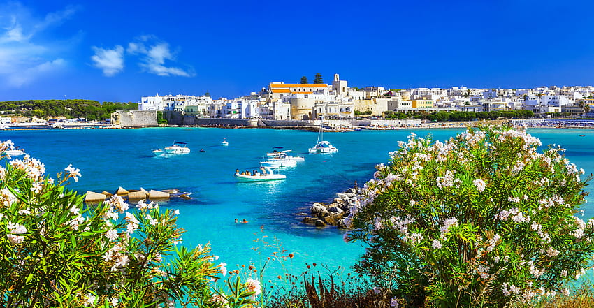 Puglia-Italy, sea, exotic, beautiful, Italy, yachts, vacation, summer, rest, boats, sailing, view, flowers, village, travel HD wallpaper