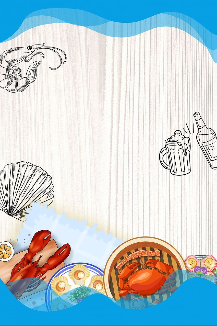 Szablon tła plakatu promocyjnego w formie bufetu z owocami morza dla smakoszy. Bufet z owocami morza, sztuka z owocami morza, tło żywności, restauracja z owocami morza Tapeta na telefon HD