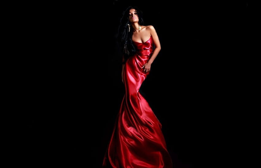 Lady In Red, mode, nona, merah, gaun, wanita Wallpaper HD