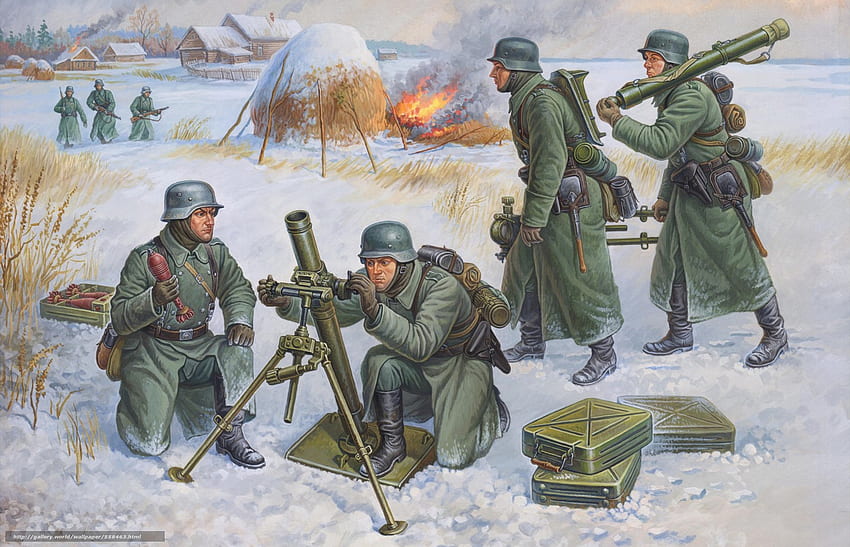 German soldiers, mortar, WWII, war in the resolution HD wallpaper