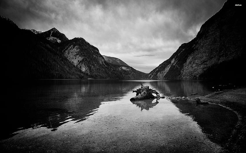 Mountain Scenery Black And White High. 3D HD wallpaper