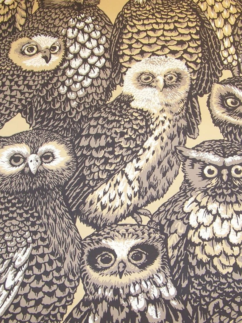 Forest Owl Vintage Roll Marrón terroso, Búho retro fondo de pantalla del teléfono