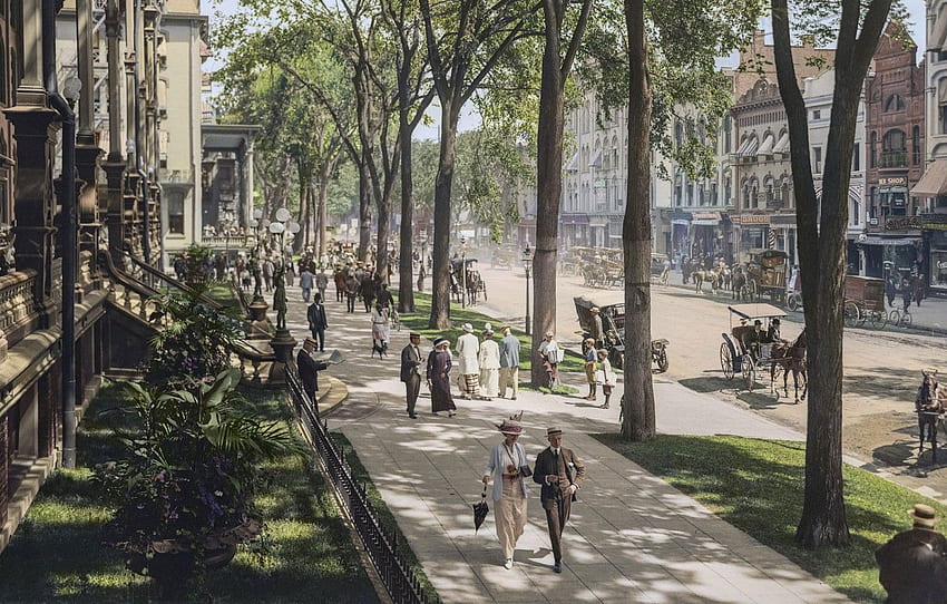 Jahrgang, New York, Broadway, Völker, 1915, koloriert HD-Hintergrundbild