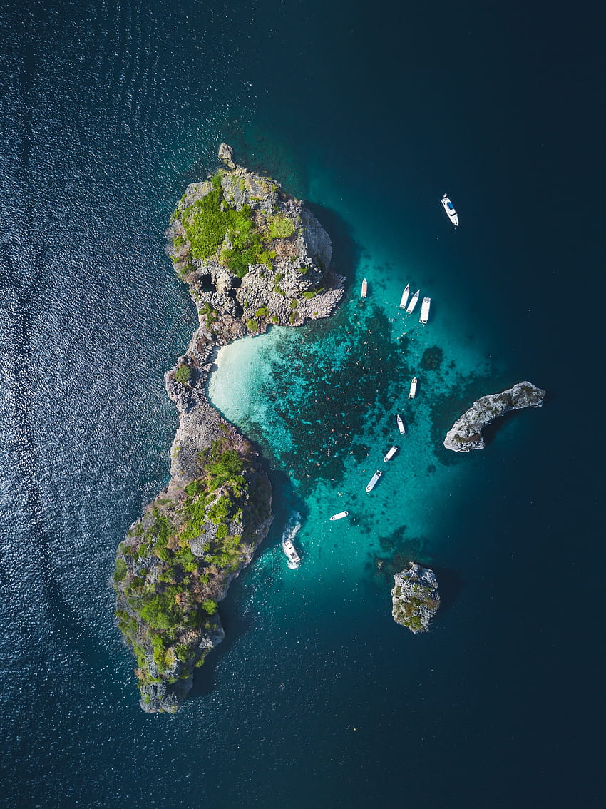 Île, océan, mer tropicale, vue aérienne Fond d'écran de téléphone HD