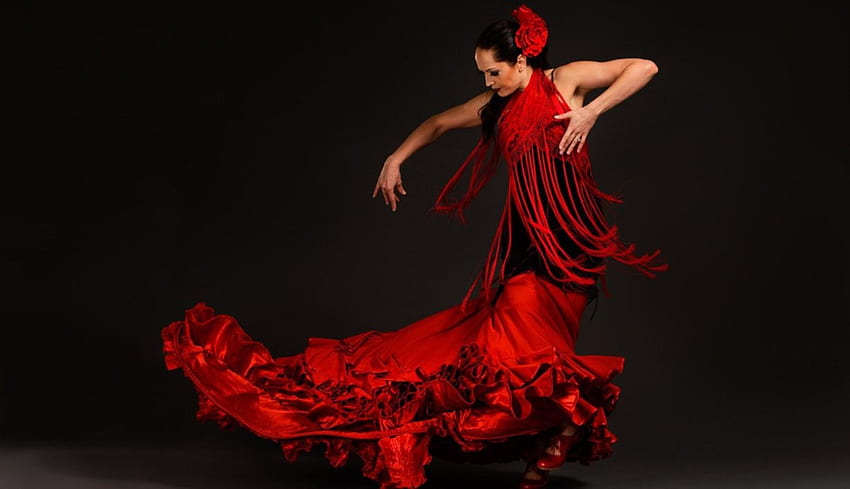 Амелия Ла Рубия...латиноамериканска танцьорка, фламенко, танцьорка, червена, жена, красива HD тапет