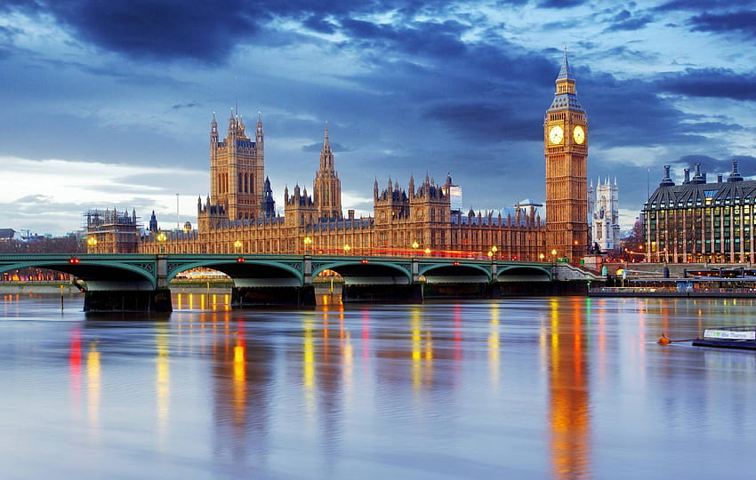 Birleşik Krallık Nehirler Köprüler Evler Gökyüzü Londra Big Ben Şehirler HD duvar kağıdı