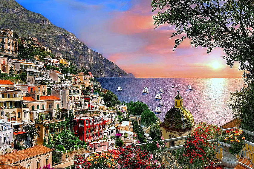 Amalfi Sahili, Sorrento İtalya HD duvar kağıdı