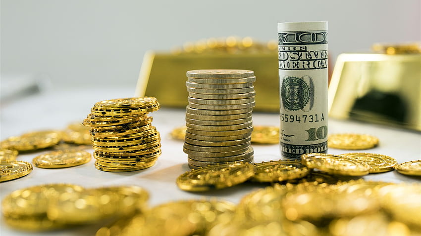 ゴールド コイン ドル紙幣通貨金融プレビュー、ドル硬貨 高画質の壁紙