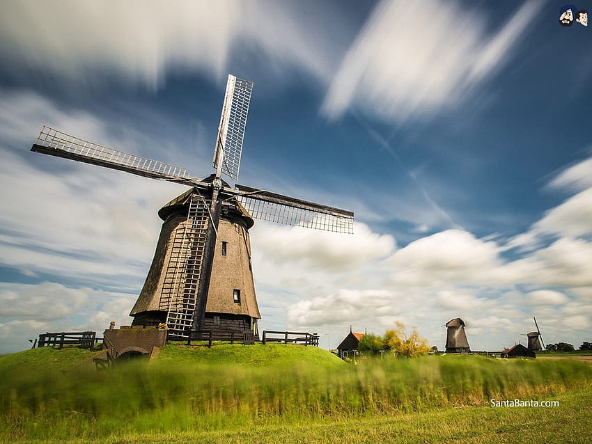 Hollanda Yel Değirmeni manzarası HD duvar kağıdı