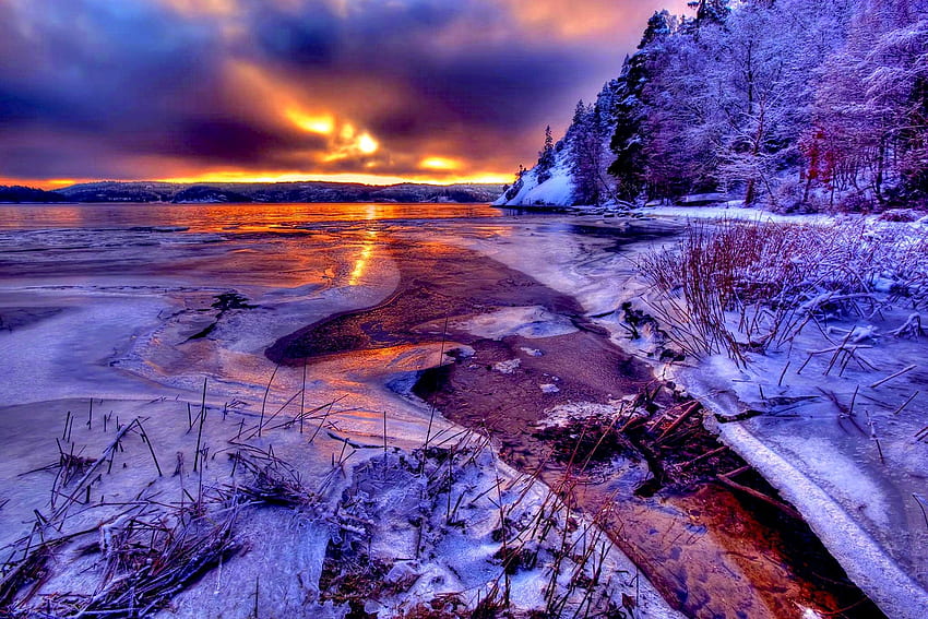 Sunset Snow Dusk Sweden Winter Desert Sunset HD wallpaper
