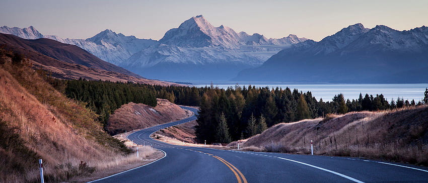 Road Trip in Neuseeland, Straßen, Seen, Bäume, Natur, Berge HD-Hintergrundbild