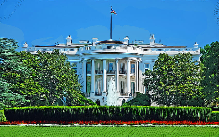 White House, , abstract citiscapes, vector art, american landmarks, creative, american tourist attractions, White House drawing, Pennsylvania Avenue, Washington, USA, America HD wallpaper
