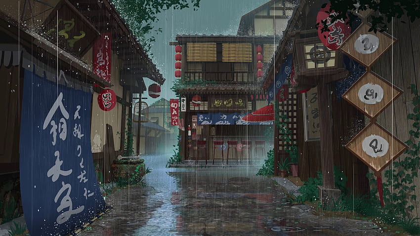 Anime-Regenschleife, regnerischer Anime HD-Hintergrundbild