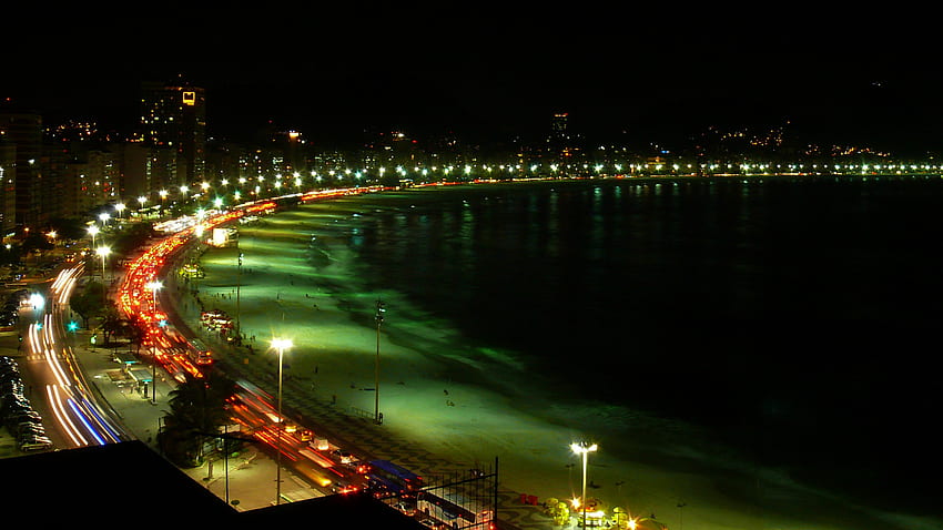 Visão Noturna da Praia de Copacabana papel de parede HD