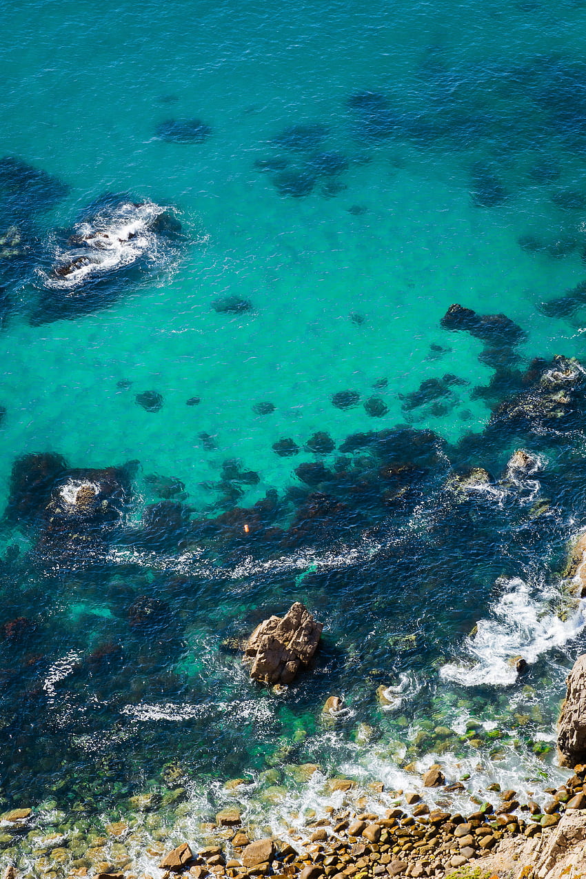 naturaleza, agua, piedras, mar, vista desde arriba, costa fondo de pantalla del teléfono