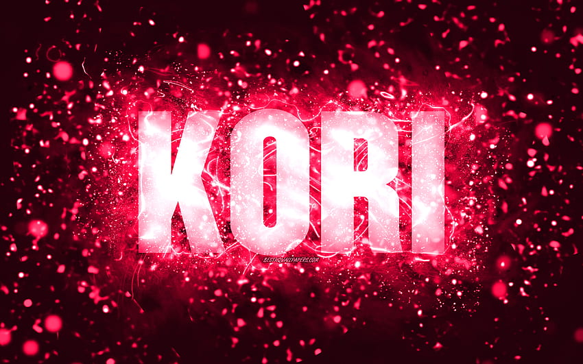 Happy Birtay Kori, luces de neón rosas, nombre de Kori, creativo, Kori Happy Birtay, Kori Birtay, nombres femeninos estadounidenses populares, con nombre de Kori, Kori fondo de pantalla