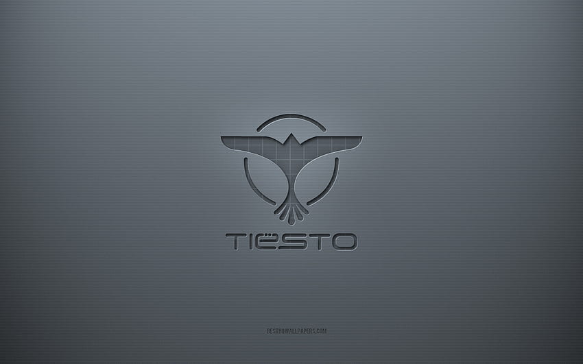 Лого на Tiesto, сив творчески фон, емблема на Tiesto, текстура на сива хартия, Tiesto, сив фон, лого на Tiesto 3d HD тапет