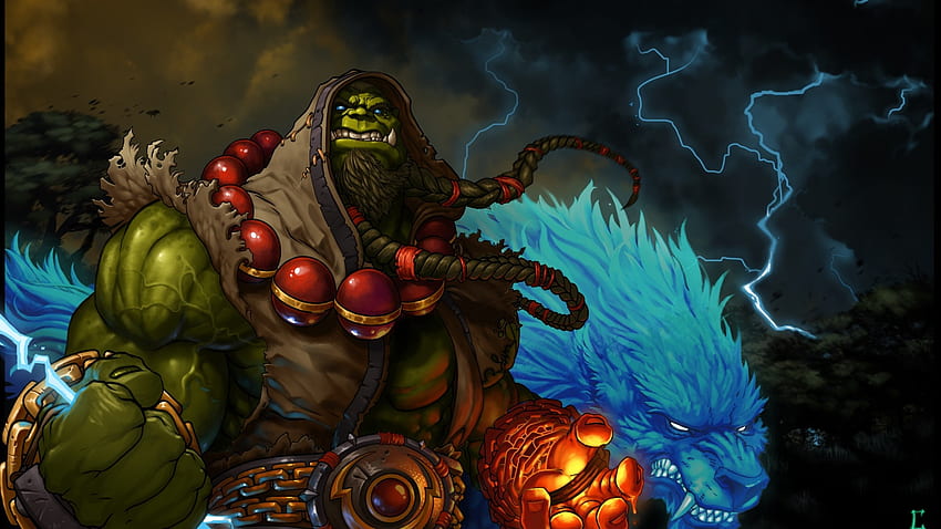 Preview world of warcraft, shaman, thrall, blizzard, lightning, orc HD wallpaper