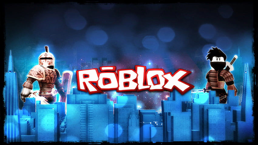 Roblox-Charaktere auf Gebäuden in blauen Hintergrundspielen. HD-Hintergrundbild