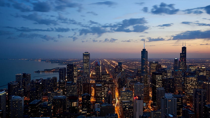 시카고, 도시 풍경, 고층 빌딩, 저녁 HD 월페이퍼