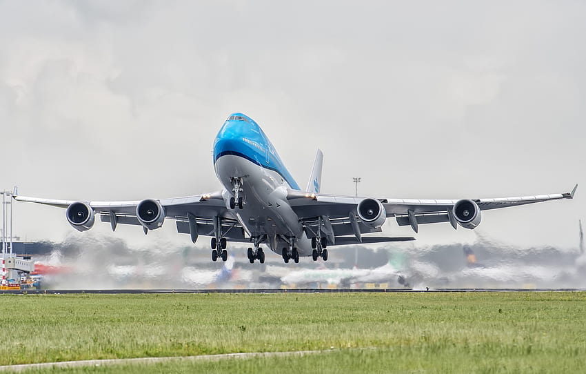 Grass, The Plane, Airport, Boeing, The Rise, WFP, Airliner, Boeing 747, Chassis, KLM, A Passenger Plane, Boeing 747 400, The Mechanization Of The Wing, Royal Dutch Airlines For , Section авиация HD-Hintergrundbild