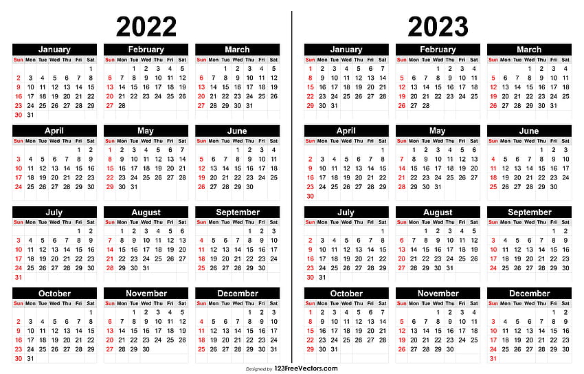 Calendario 2022 e 2023 stampabile Sfondo HD