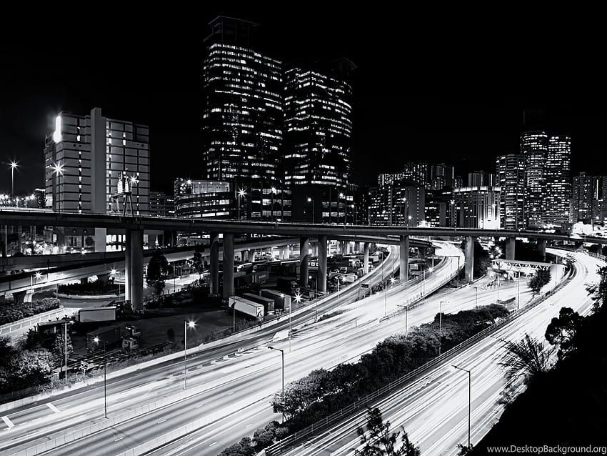 Black And White Busy City HD wallpaper