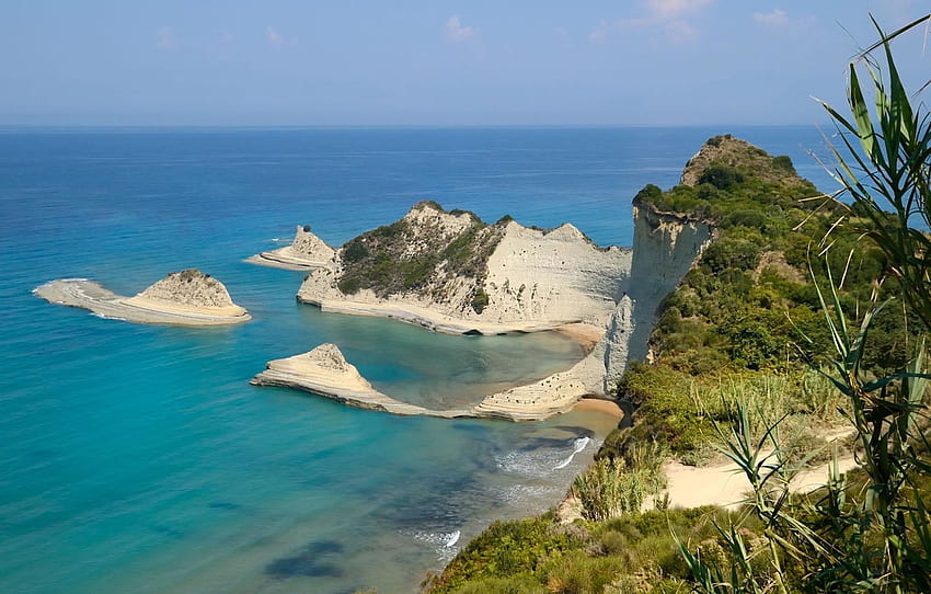sea, shore, rock, beach, Corfu, Corfu for , section природа, Corfu Greece HD wallpaper