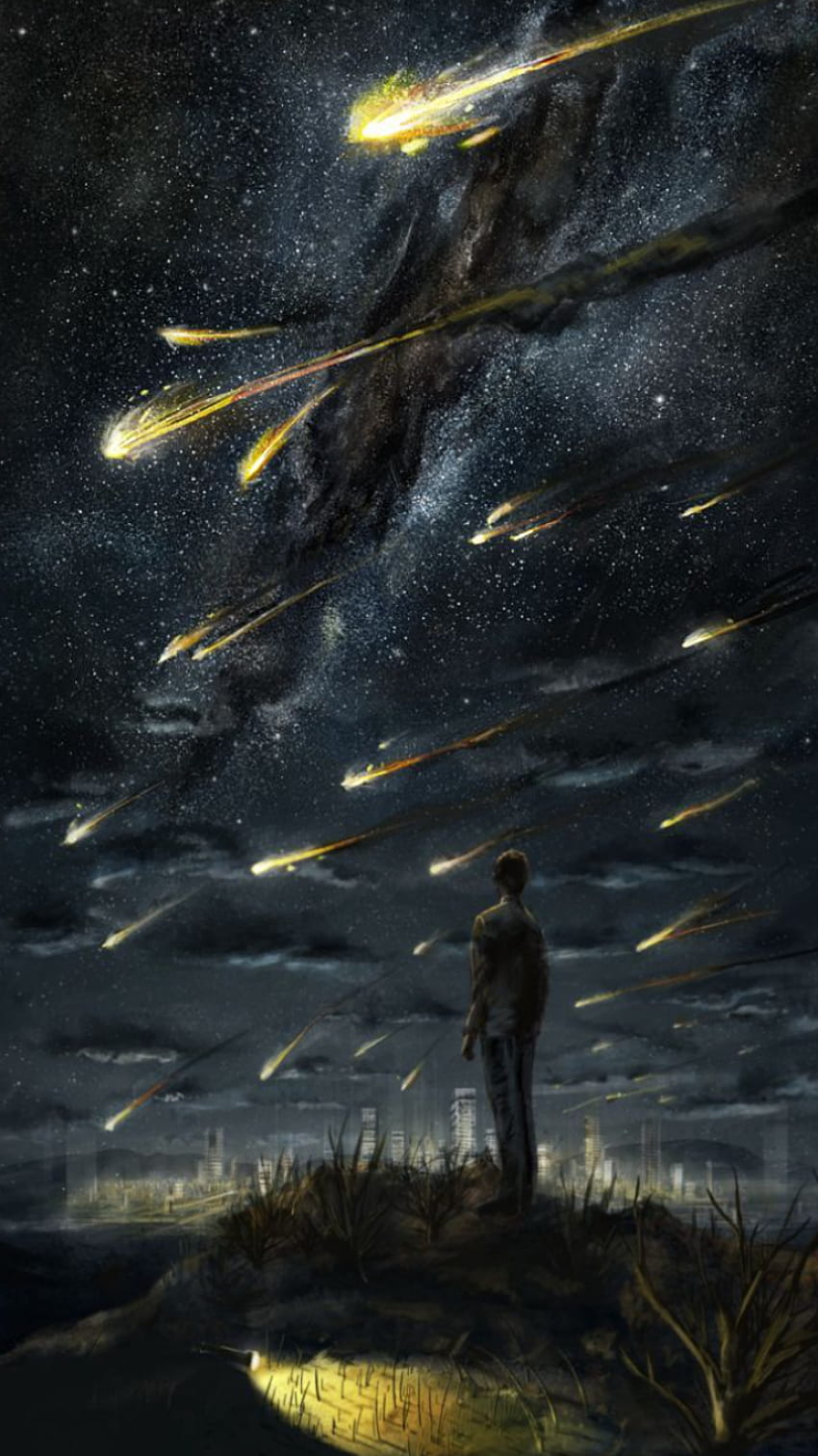 Starry skies, sky, meteor shower, art HD phone wallpaper