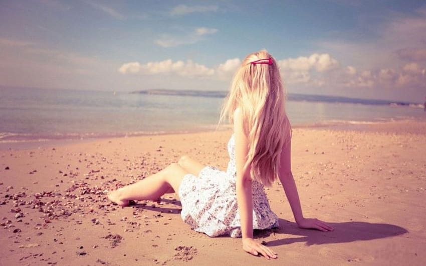 Preety Girls, morze, nastrój, ciesz się, plaża Tapeta HD