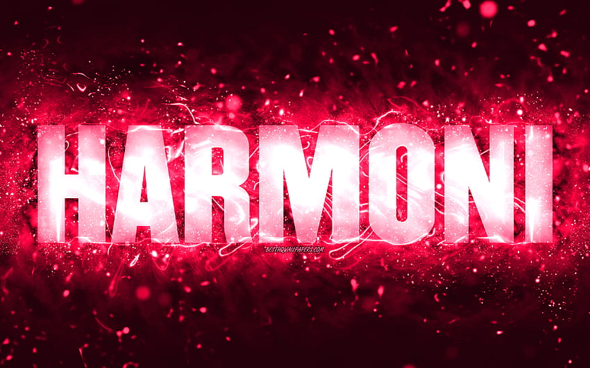 Happy Birtay Harmoni, luci al neon rosa, nome Harmoni, creativo, Harmoni Happy Birtay, Harmoni Birtay, famosi nomi femminili americani, con nome Harmoni, Harmoni Sfondo HD